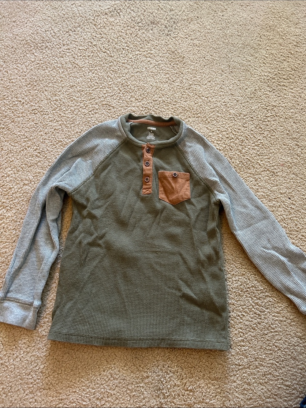 Gymboree Olive Green Waffle Henley with Tan Pocket